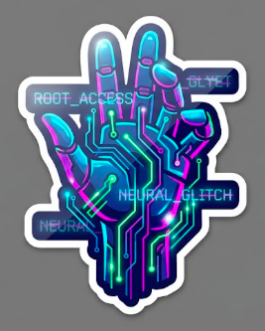 Sticker premium : Sticker "Neural Glitch Hand" - Cyberpunk & Hacker Tech