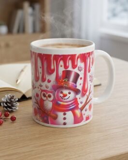 Mug Céramique - Collection "Bonhomme de Neige et Chouette" (Édition Hivernale)