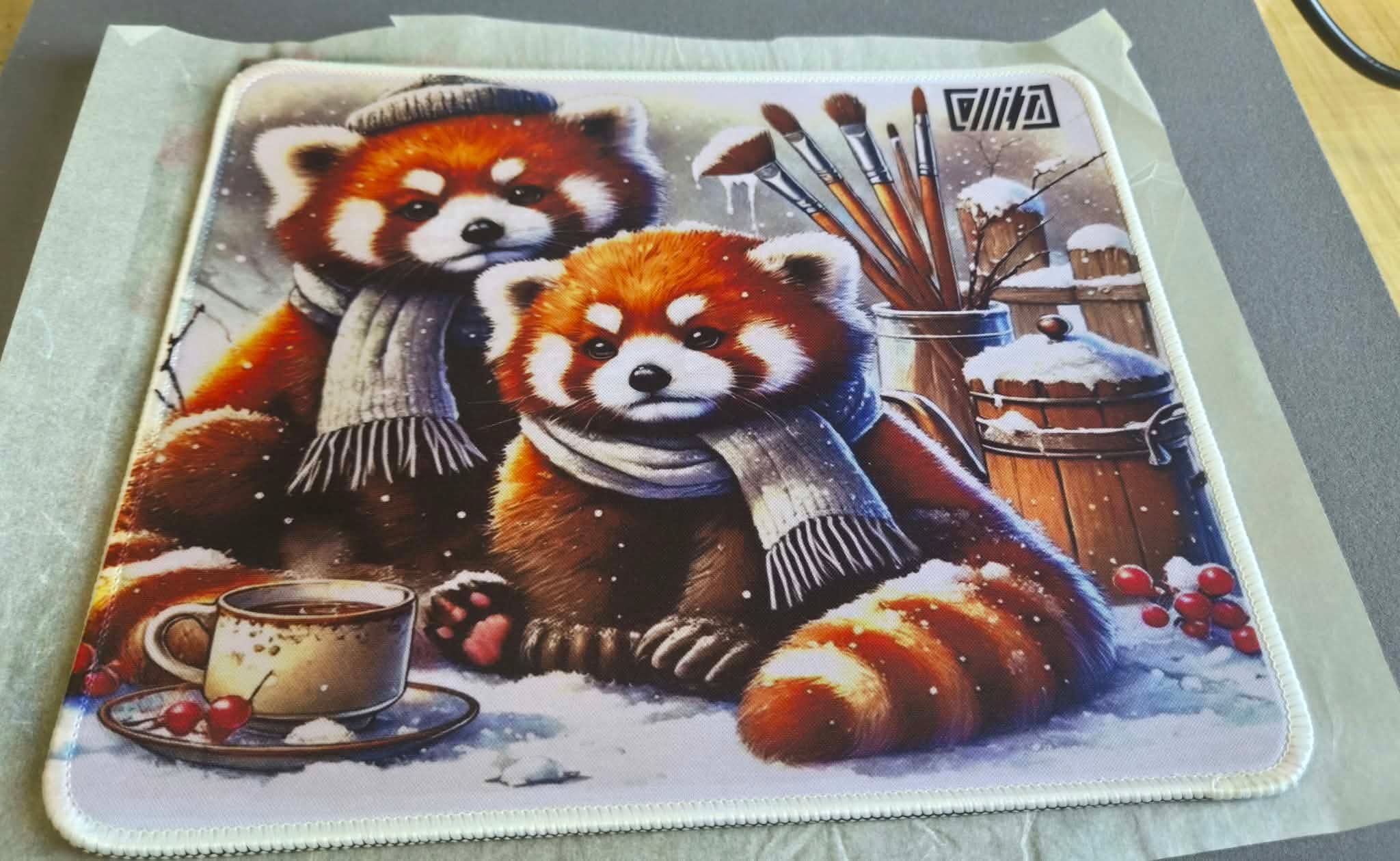 Tapis de souris personnalisé - Collection "Pandas Roux Hivernaux"