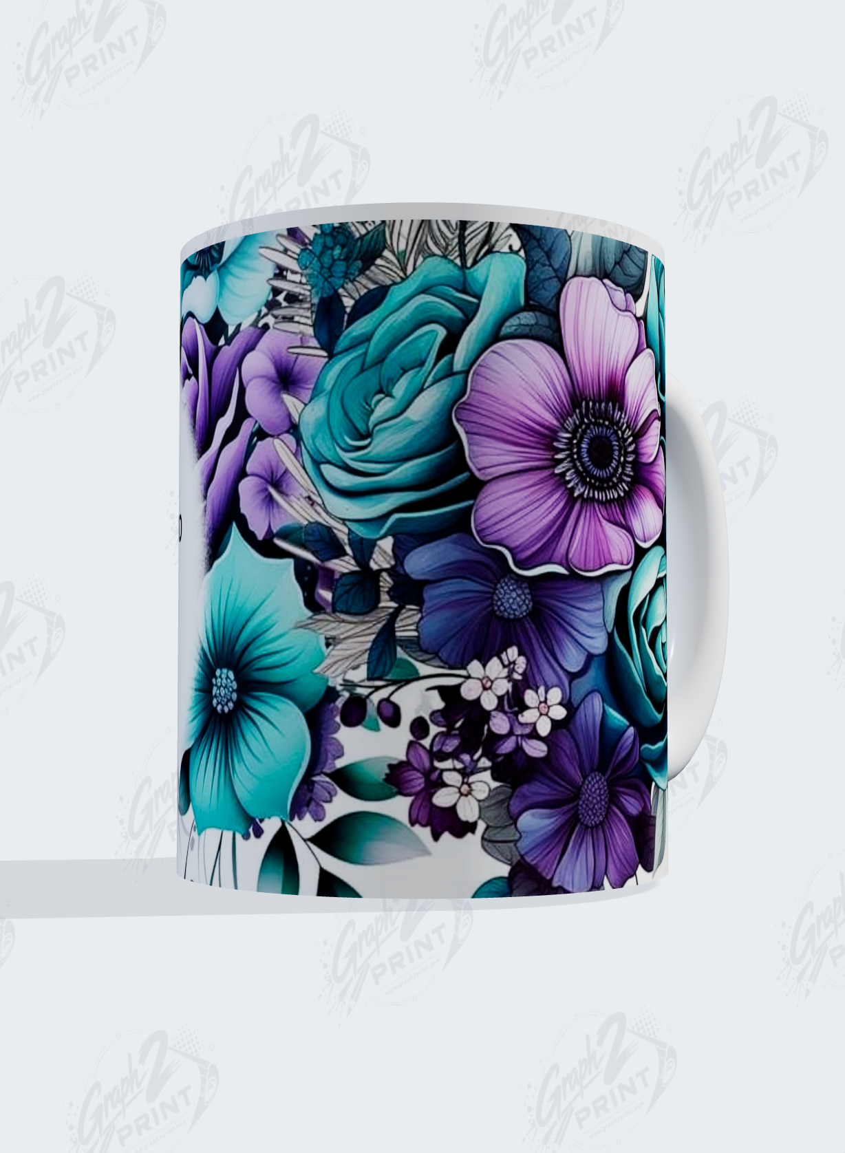 Mug Floral Violet & Turquoise